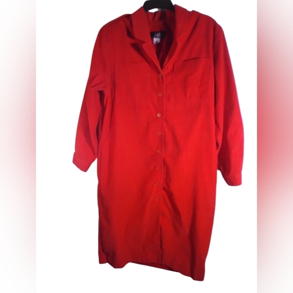 Vintage J Ellis Red Button-Up Dress Front Pockets Size 14 Holiday Party Corduroy